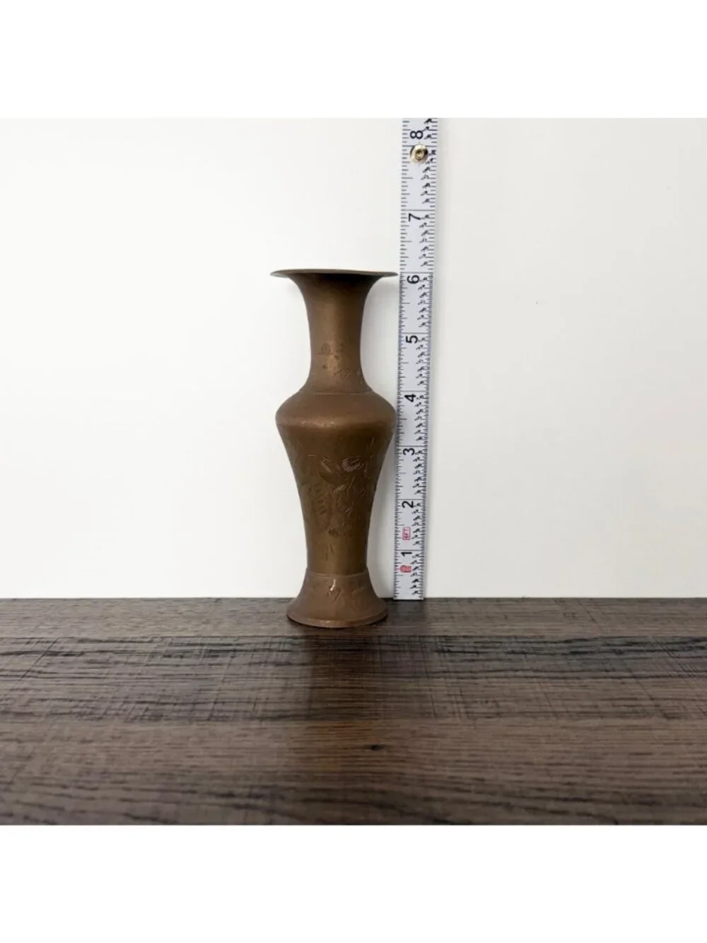 Vintage Brass Etched Bud Vase Engraved Boho Hollywood Regency Eclectic Decor